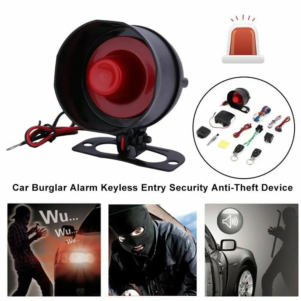 Universal 1-Way Car Alarm Vehicle System Protection Security System Keyless Entry Siren + 2 Remote Control Burglar Alarm thumbnail 2