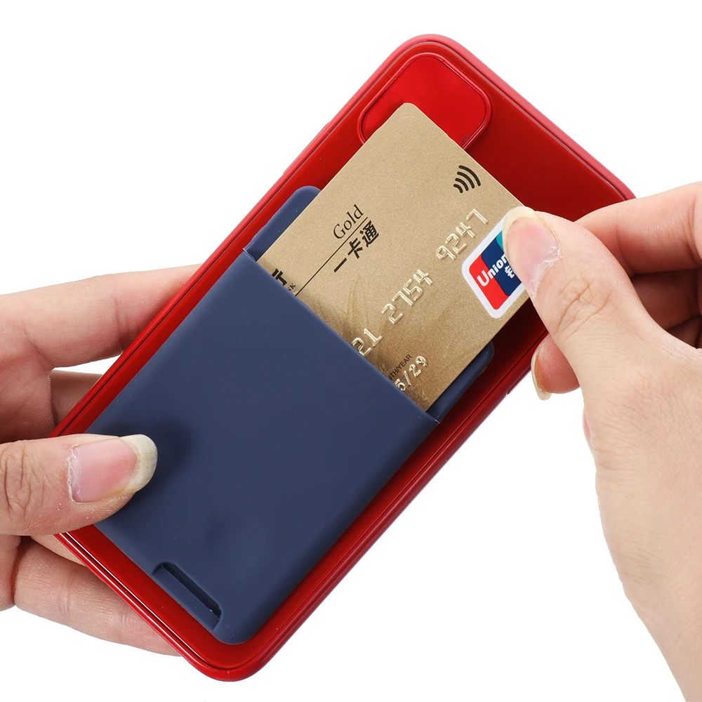 Universal Self-Adhesive Sticker Card Sleeves Phone Wallet Case Stick On ID Credit Card Holder Elastic Silicone Cellphone Pocket thumbnail 3