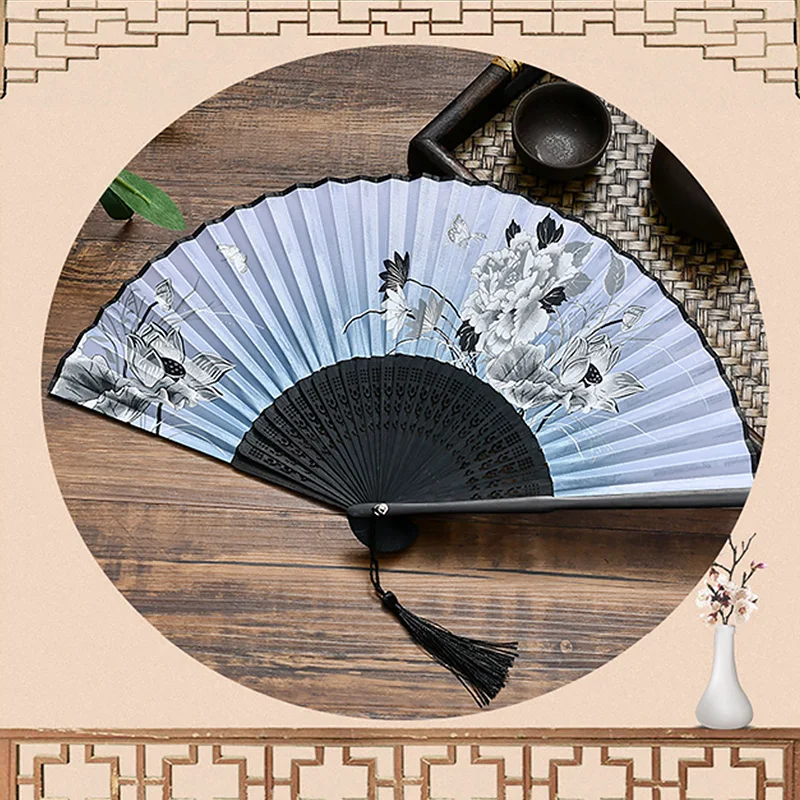 Vintage Style Silk Chinese Folding Fan Japanese Pattern Art Craft Gift Home Decoration Ornaments party Dance Hand Fan gift thumbnail 4
