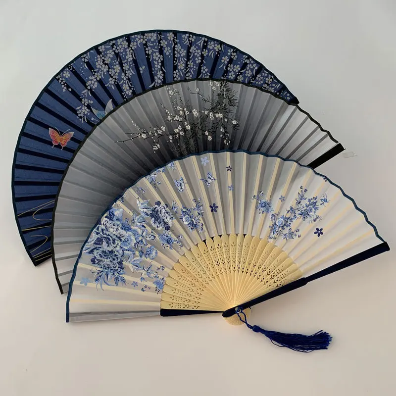Vintage Style Silk Chinese Folding Fan Japanese Pattern Art Craft Gift Home Decoration Ornaments party Dance Hand Fan gift thumbnail 2