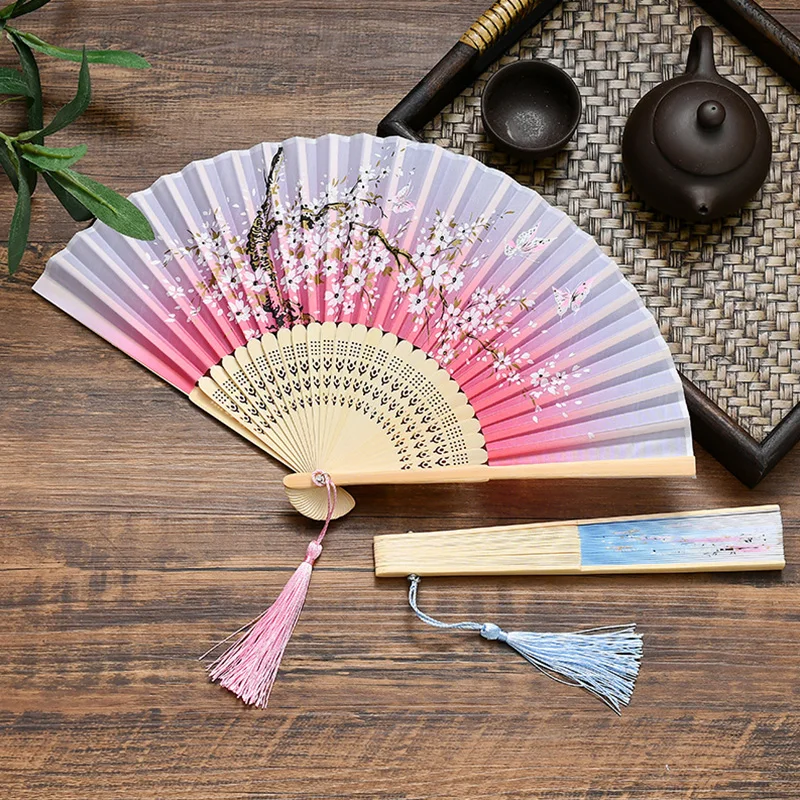 Vintage Style Silk Chinese Folding Fan Japanese Pattern Art Craft Gift Home Decoration Ornaments party Dance Hand Fan gift thumbnail 3
