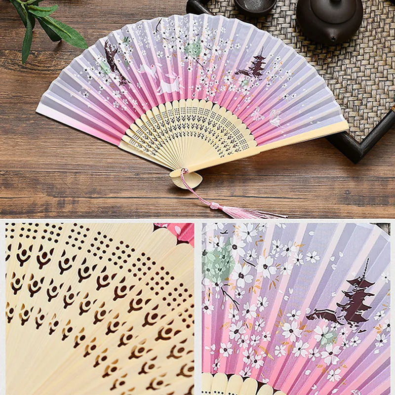 Vintage Style Silk Chinese Folding Fan Japanese Pattern Art Craft Gift Home Decoration Ornaments party Dance Hand Fan gift thumbnail 5