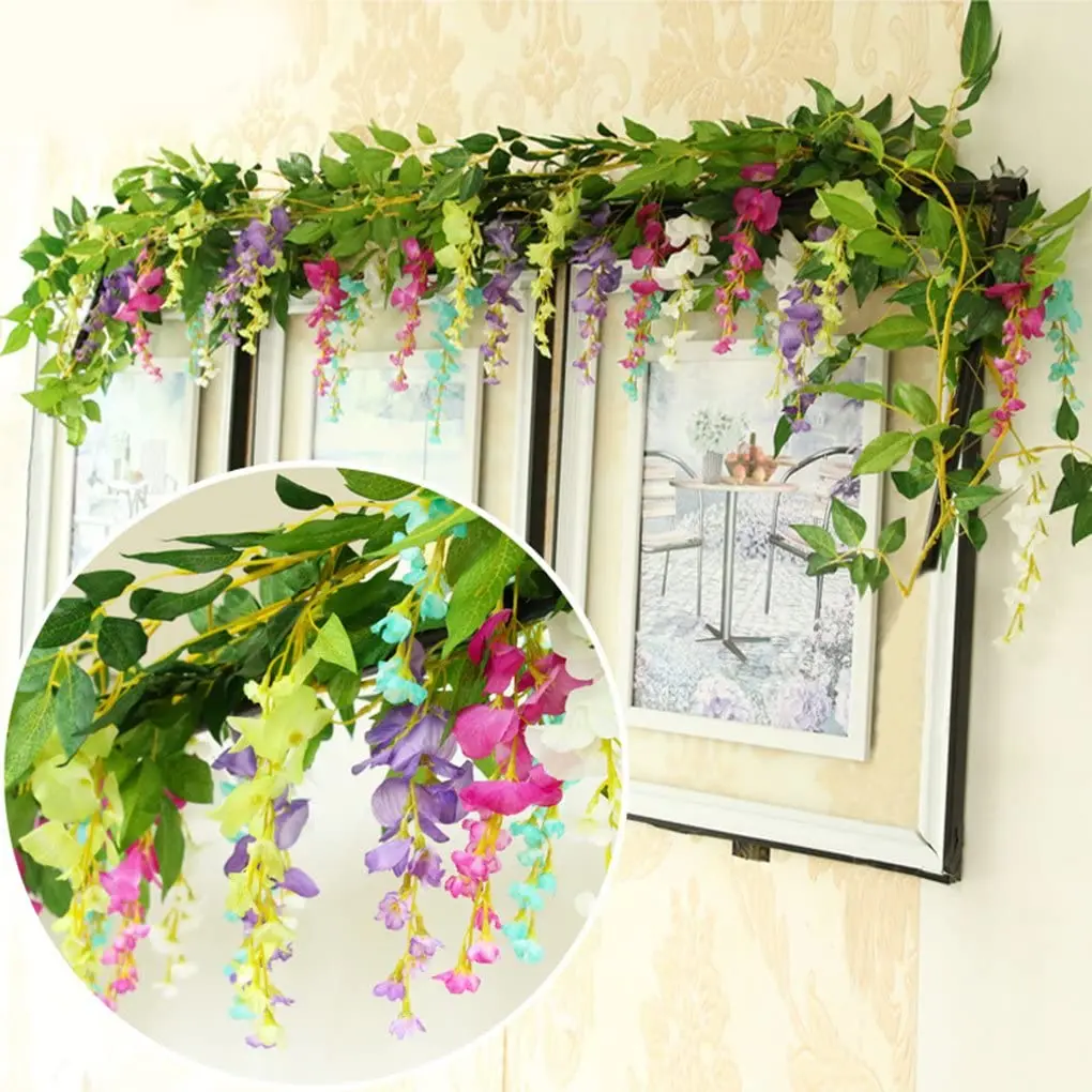2m Artificial Flowers Silk Wisteria Garland Vine Rattan Silk Hanging Flower for Home Garden Outdoor Wedding Arch Floral Decor thumbnail 4