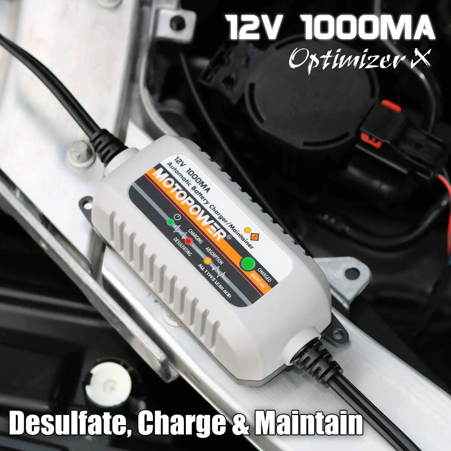 MOTOPOWER MP00205B 12V 1000mA Fully Automatic Battery Charger/Maintainer thumbnail 2