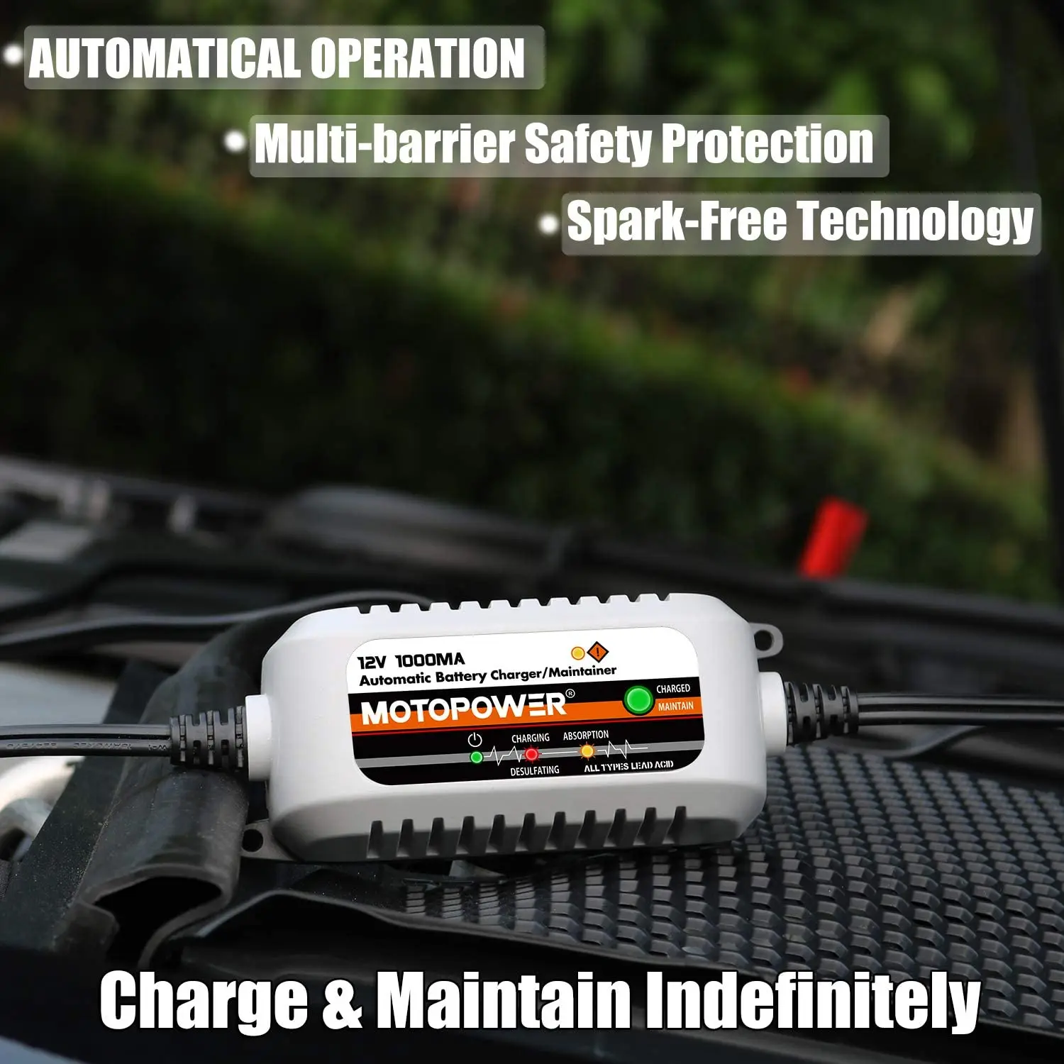 MOTOPOWER MP00205B 12V 1000mA Fully Automatic Battery Charger/Maintainer thumbnail 4