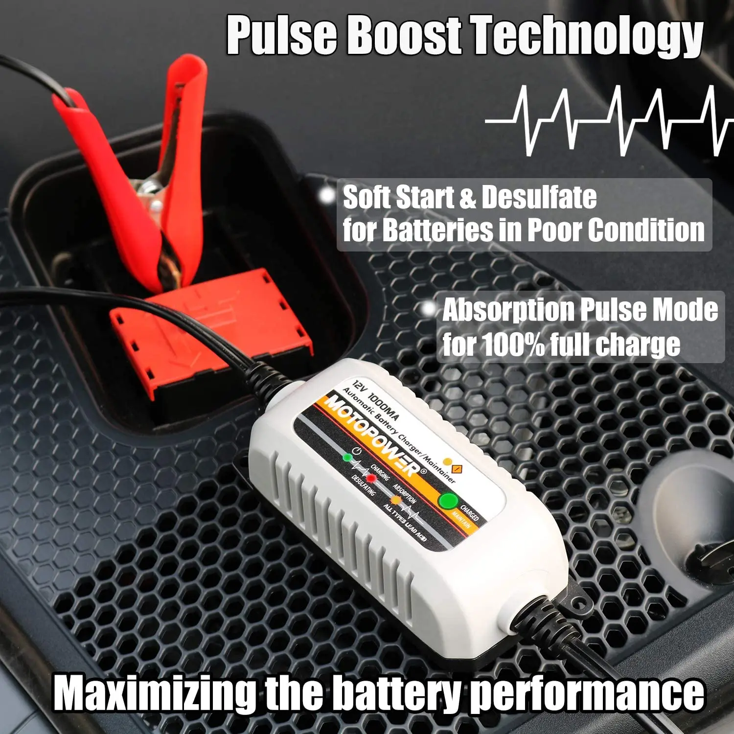 MOTOPOWER MP00205B 12V 1000mA Fully Automatic Battery Charger/Maintainer thumbnail 3