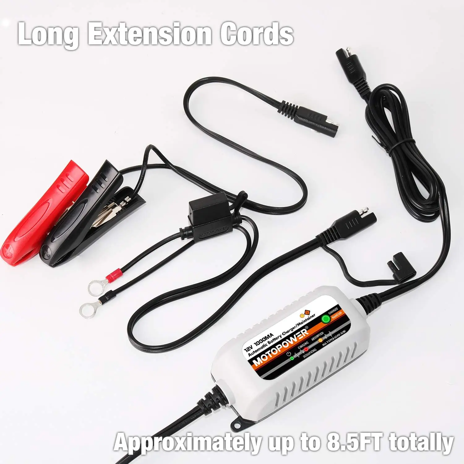 MOTOPOWER MP00205B 12V 1000mA Fully Automatic Battery Charger/Maintainer thumbnail 6