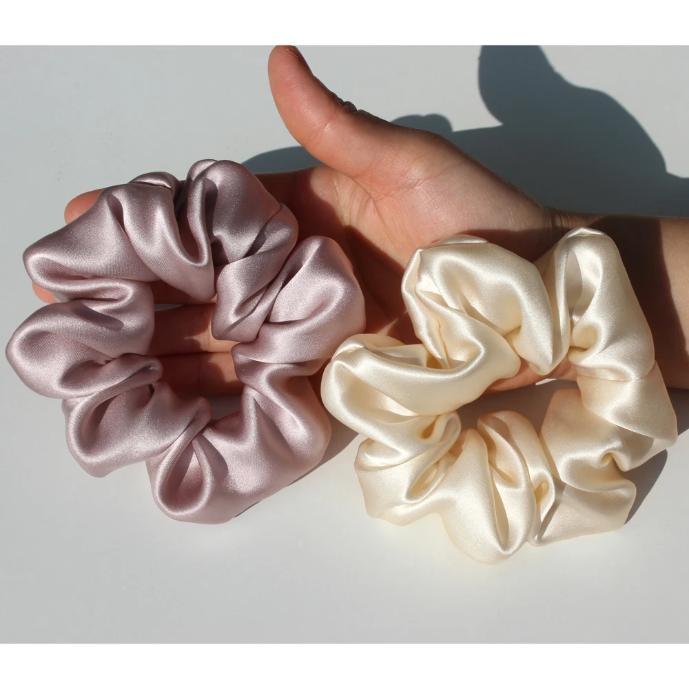 100% Pure Mulberry Silk Large Scrunchies Rubber Bands Hair Ties Gum Elastics Ponytail Holders for Women Girls 19 Momme 3.5CM thumbnail 2