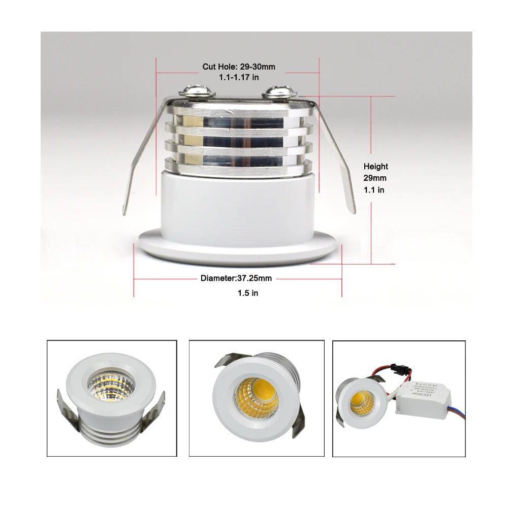 Small Recessed Ceiling LED Spot Light COB 3W 110V 220V Dimmable Driver Included for home showcase cabinet hotel skirting etc thumbnail 2