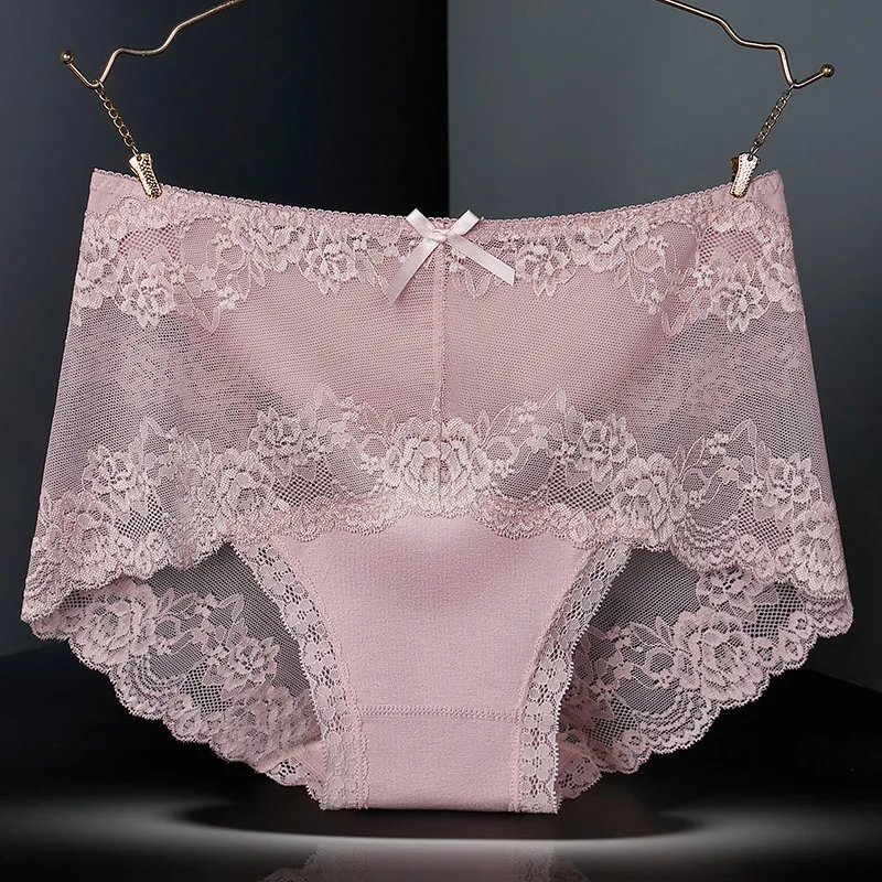 7Pcs Cotton Women's underwear lace transparent panties comfortable antibacterial plus size pants female sexy lingerie thumbnail 6