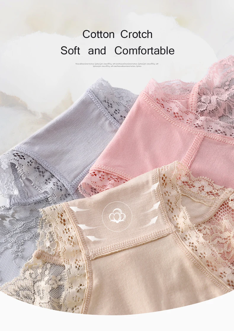 7Pcs Cotton Women's underwear lace transparent panties comfortable antibacterial plus size pants female sexy lingerie thumbnail 4