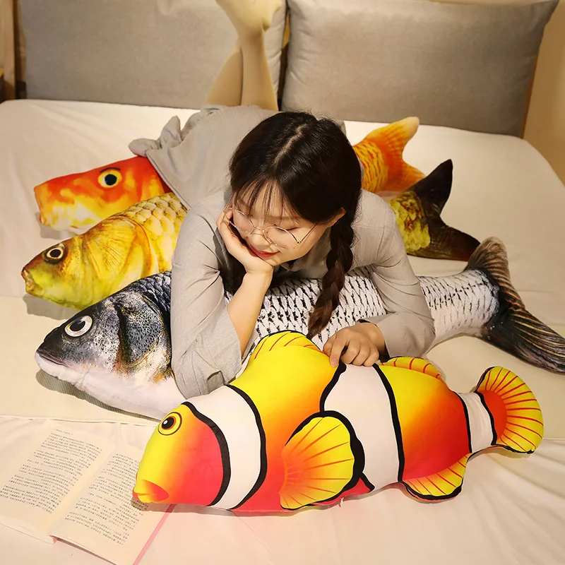 30-80cm 3D Simulation Gold Fish Plush Toys Stuffed Soft Animal Carp Plush Pillow Creative Sofa Pillow Cushion Gift Kids Toy thumbnail 5