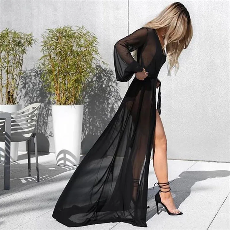 Women Solid Color Chiffon Kimono Summer Holiday Beach Cardigan Bikini Cover Up Wrap Beachwear Loose Clothes thumbnail 4