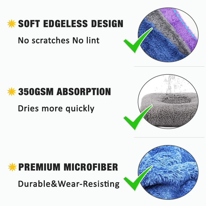 3/5/10pcs Car Wash Microfiber Towel Cleaning Drying Car Polishing Cloth Soft Edgeless Car Detailing Waxing Towel 40X40CM 350GSM thumbnail 5