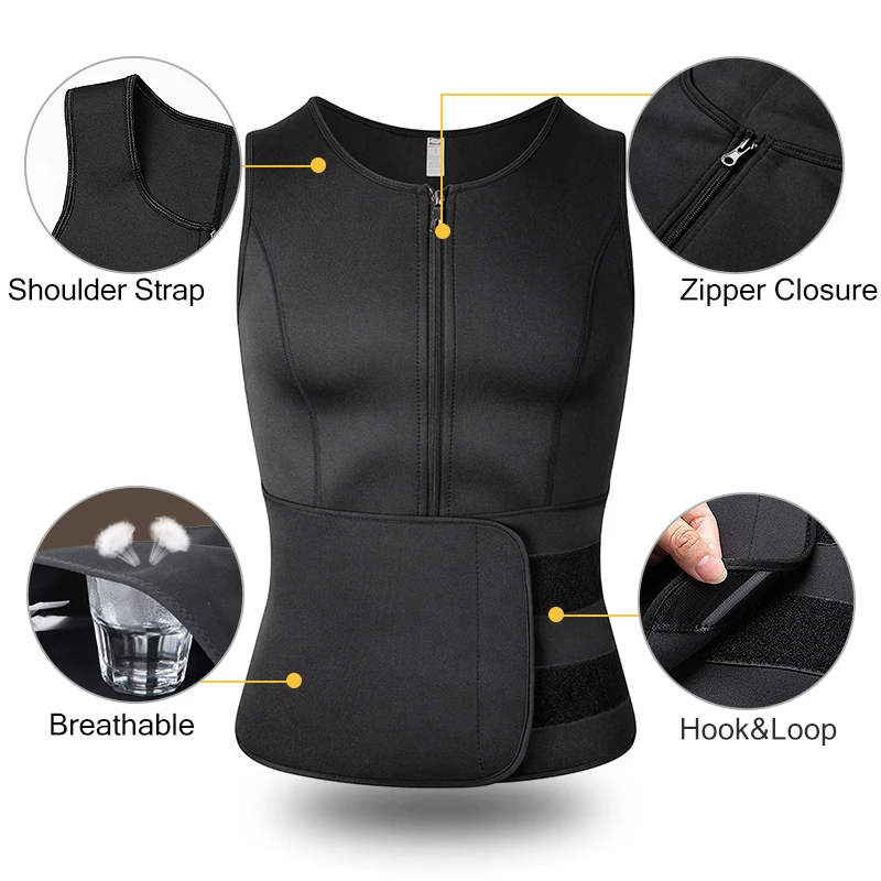 Men Body Shaper Waist Trainer Vest Slimming Shirt Sauna Sweat Vest Compression Undershirt Shapewear Fat Burner Workout Tank Tops thumbnail 5