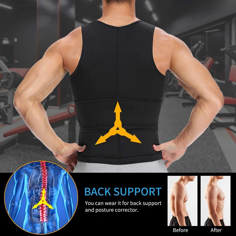 Men Body Shaper Waist Trainer Vest Slimming Shirt Sauna Sweat Vest Compression Undershirt Shapewear Fat Burner Workout Tank Tops thumbnail 3