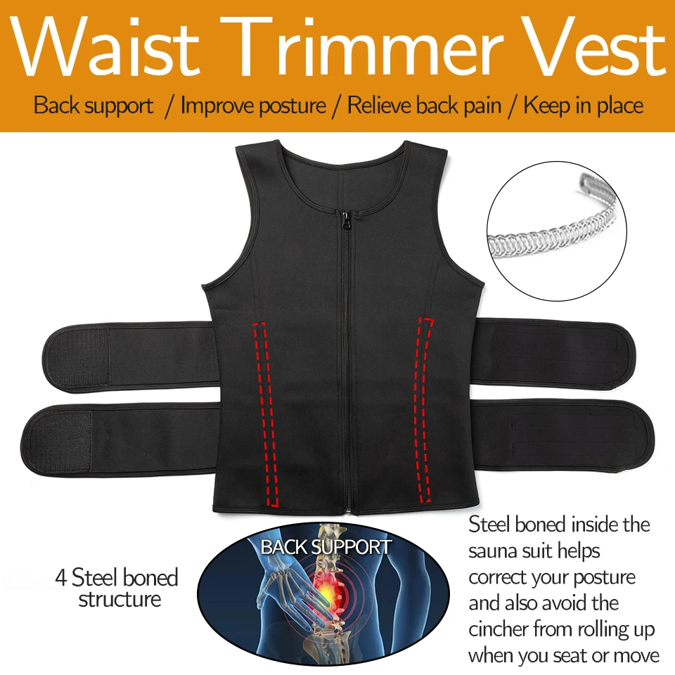 Men Body Shaper Waist Trainer Vest Slimming Shirt Sauna Sweat Vest Compression Undershirt Shapewear Fat Burner Workout Tank Tops thumbnail 6