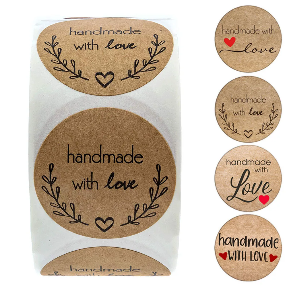 100-500pcs Vintage Kraft Paper Stickers Scrapbook Gift Stationery Label Stickers Handmade With Love Thank You For The Stickers thumbnail 6