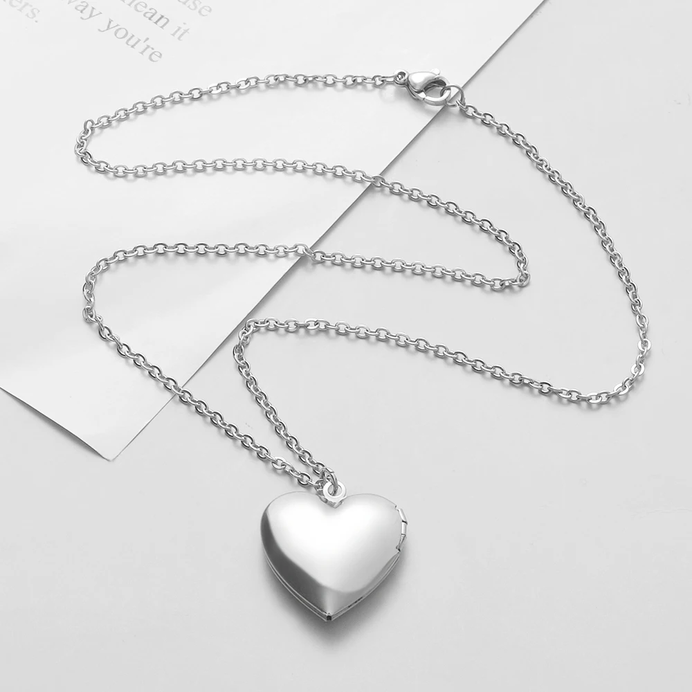 2Pcs/Lot Mirror Polish Stainless Steel Love Heart Photo Frame 28.5*28.5mm DIY Memory Locket Pendant Necklace thumbnail 5
