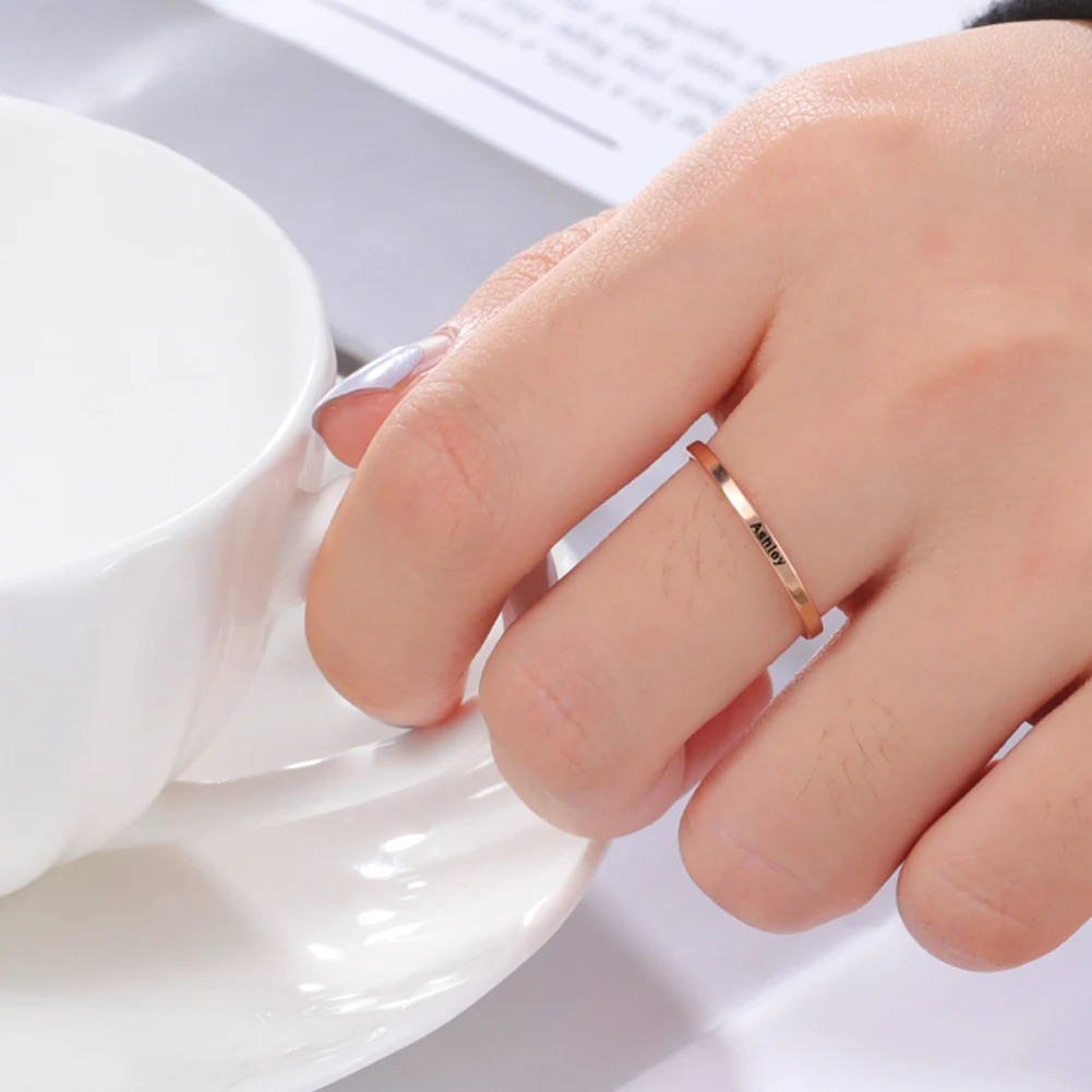 Cazador Engraved Name Custom Ring Stainless Steel Couple Rings Fashion Personalized Jewelry Anniversary New Year Valentine Gifts thumbnail 2