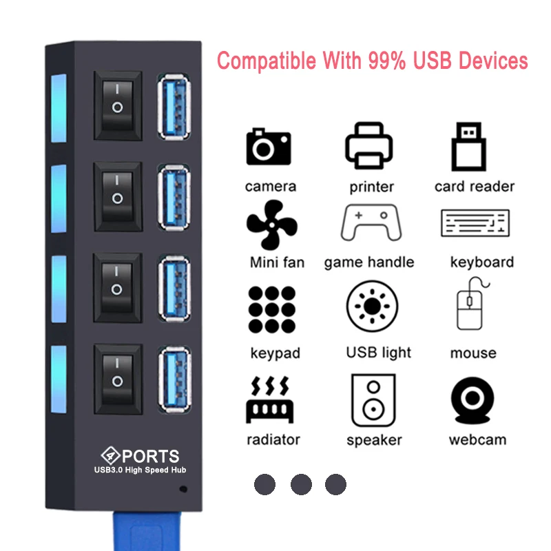 USB Hub 3.0 Hub USB 3 USB 2.0 Multi USB Splitter Power Adapter 4/7 Port Multiple Expander 2.0 with Switch for PC Accessories thumbnail 3