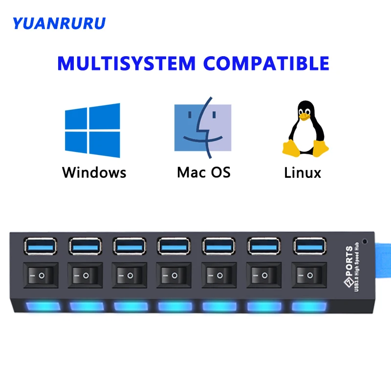 USB Hub 3.0 Hub USB 3 USB 2.0 Multi USB Splitter Power Adapter 4/7 Port Multiple Expander 2.0 with Switch for PC Accessories thumbnail 4