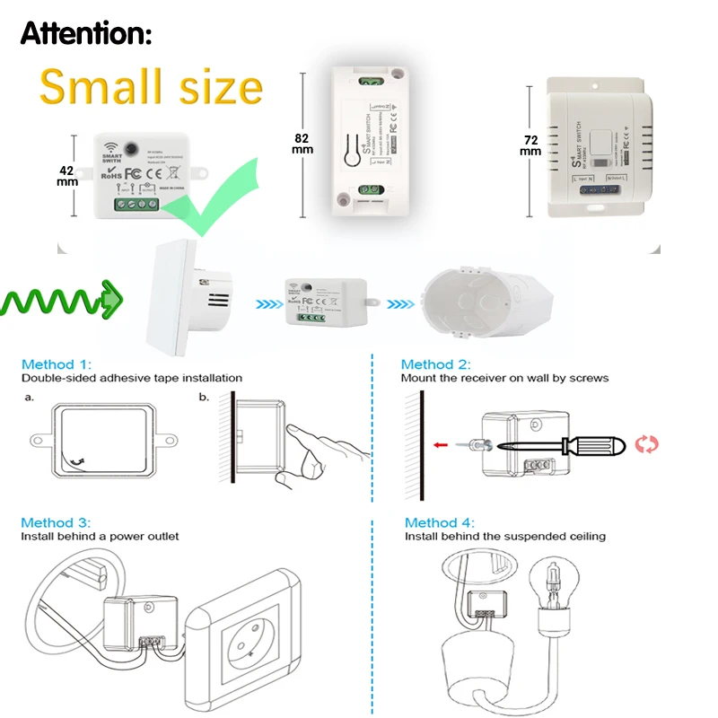WIFI Mini switch Tuya Smart Life APP Push Button Light Switch RF 433Mhz Wall Panel DIY Relay Module Timer Google Home Alexa thumbnail 2