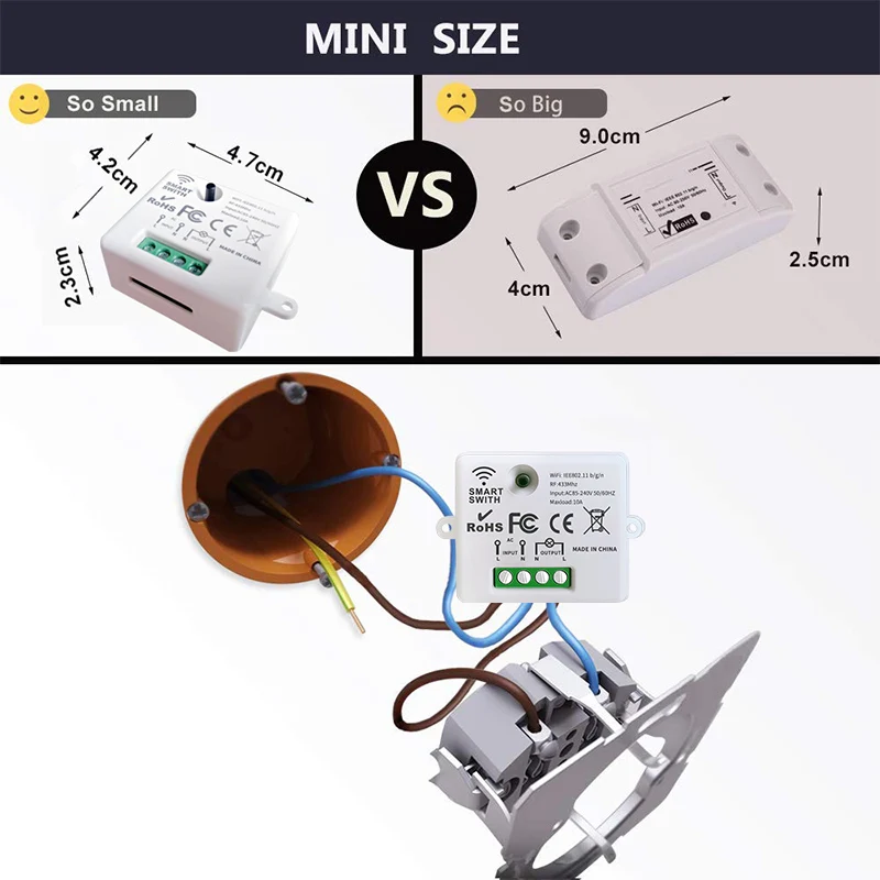WIFI Mini switch Tuya Smart Life APP Push Button Light Switch RF 433Mhz Wall Panel DIY Relay Module Timer Google Home Alexa thumbnail 5