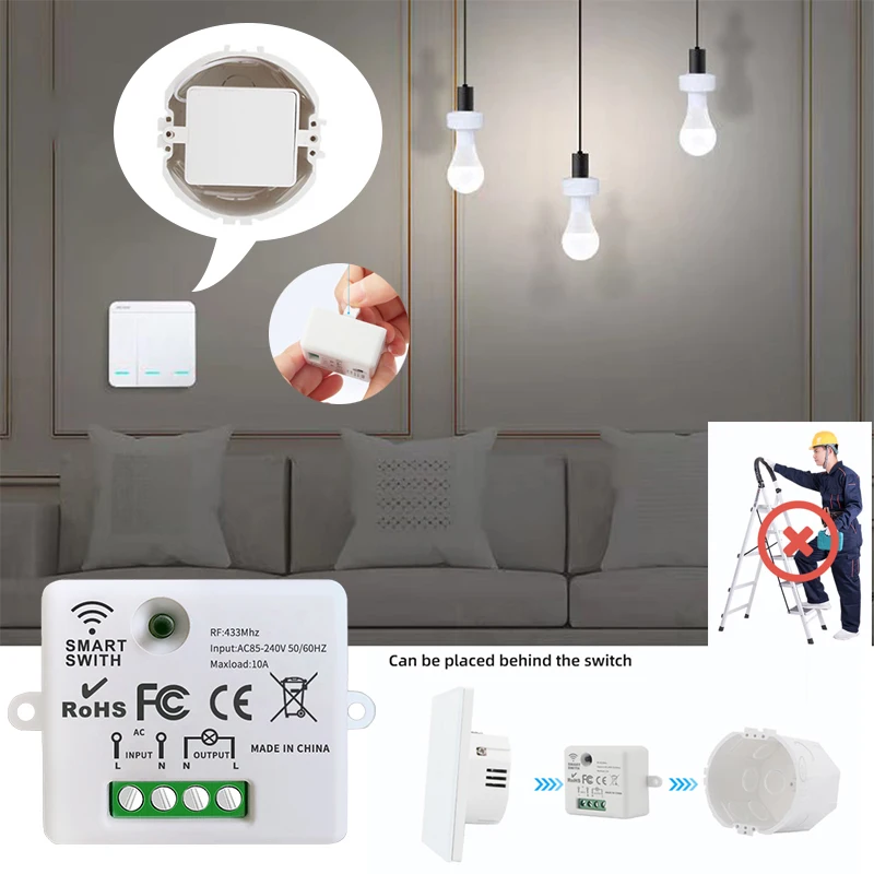 WIFI Mini switch Tuya Smart Life APP Push Button Light Switch RF 433Mhz Wall Panel DIY Relay Module Timer Google Home Alexa thumbnail 3