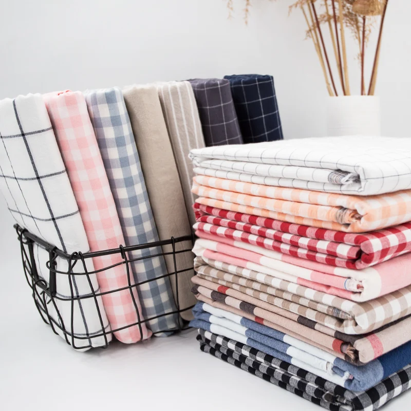 Wash Pure Cotton Fabric 100% Children for Bed Sheets Quilt Covered Clothing Shirt Dress Grid Striped Plaid Cloth Brocade Sewing thumbnail 4