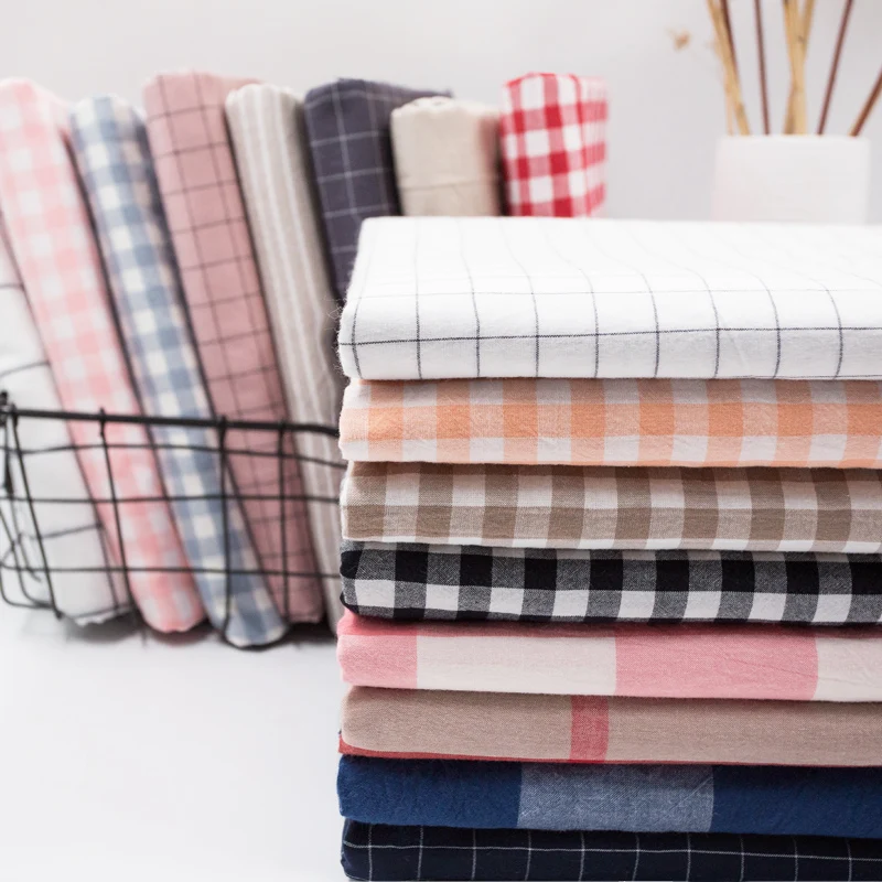 Wash Pure Cotton Fabric 100% Children for Bed Sheets Quilt Covered Clothing Shirt Dress Grid Striped Plaid Cloth Brocade Sewing thumbnail 2