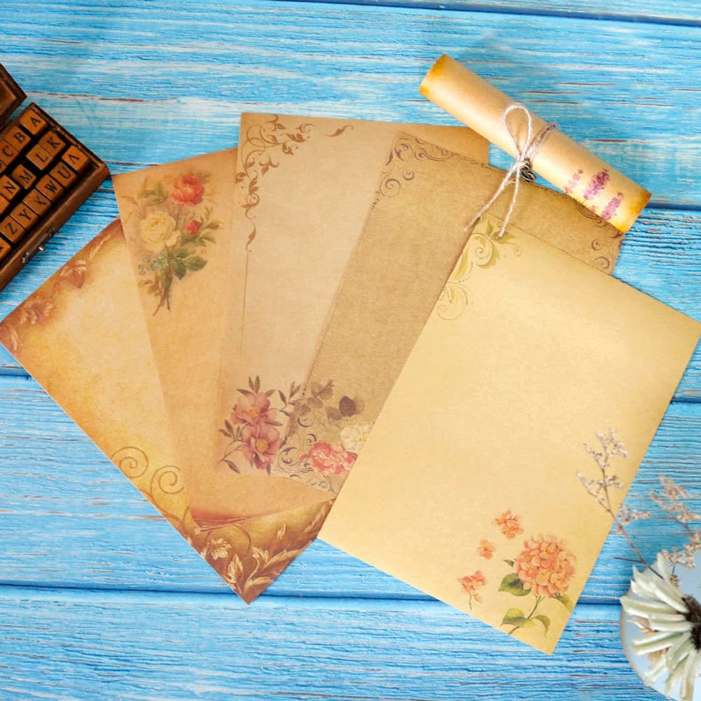 8 Sheets Retro Vintage Writing Paper Letter Papers Old Europe Style Romantic Kraft Brown Papers Scrapbooking Collection Papers thumbnail 5