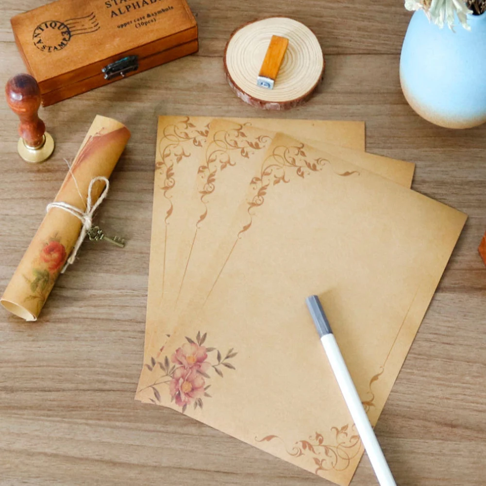 8 Sheets Retro Vintage Writing Paper Letter Papers Old Europe Style Romantic Kraft Brown Papers Scrapbooking Collection Papers thumbnail 3