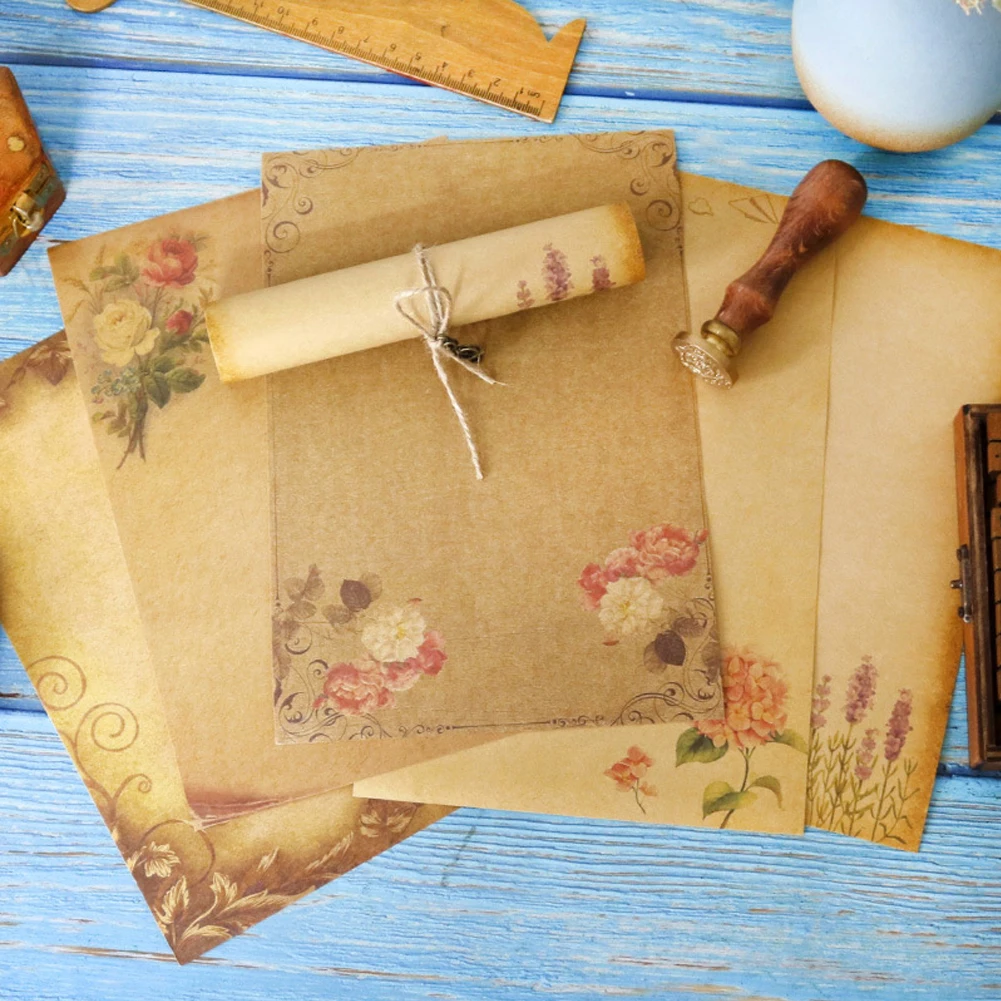 8 Sheets Retro Vintage Writing Paper Letter Papers Old Europe Style Romantic Kraft Brown Papers Scrapbooking Collection Papers thumbnail 2