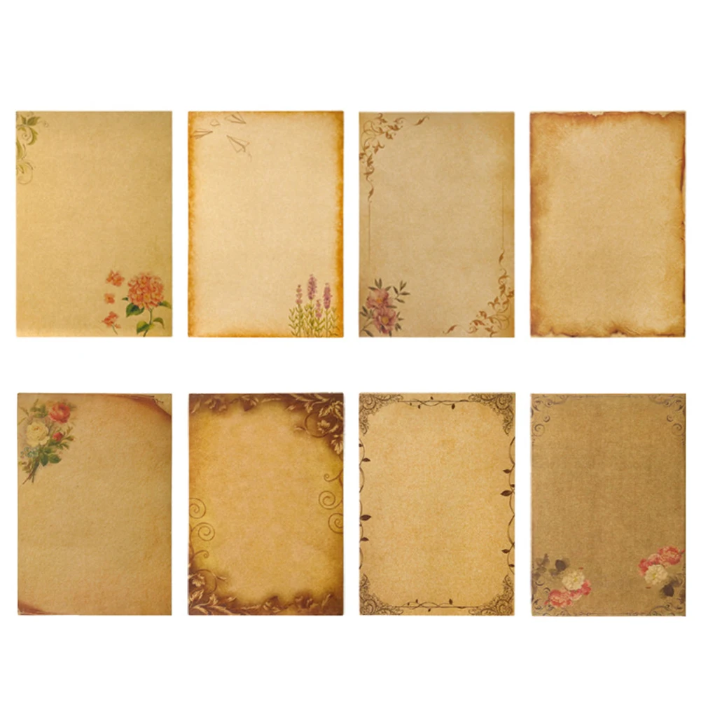 8 Sheets Retro Vintage Writing Paper Letter Papers Old Europe Style Romantic Kraft Brown Papers Scrapbooking Collection Papers thumbnail 6