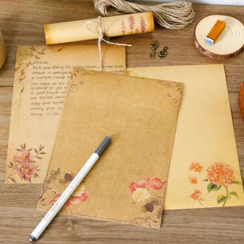 8 Sheets Retro Vintage Writing Paper Letter Papers Old Europe Style Romantic Kraft Brown Papers Scrapbooking Collection Papers thumbnail 4