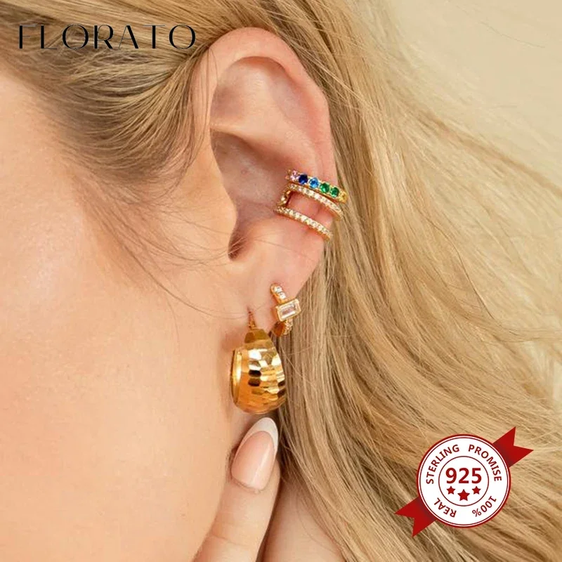 Plated 24K Gold/925 Silver Crystal Zircon No Ear Piercing Ear Clips Minimalist CZ Ear Clips Popular Fashion Jewelry For Women thumbnail 4