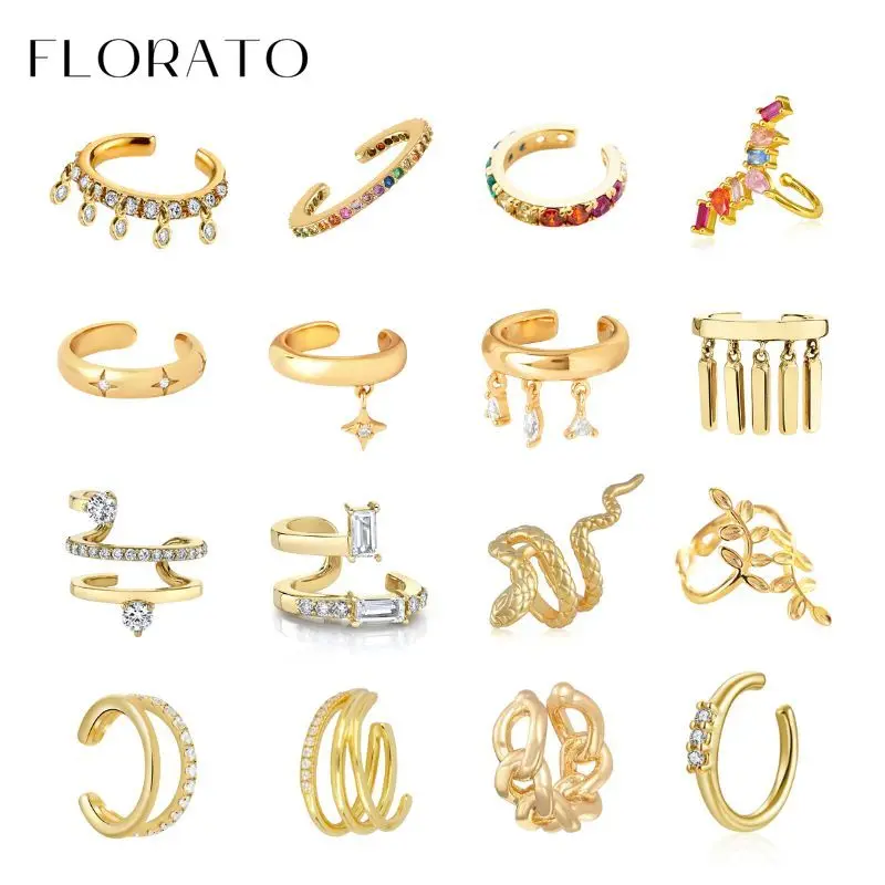 Plated 24K Gold/925 Silver Crystal Zircon No Ear Piercing Ear Clips Minimalist CZ Ear Clips Popular Fashion Jewelry For Women