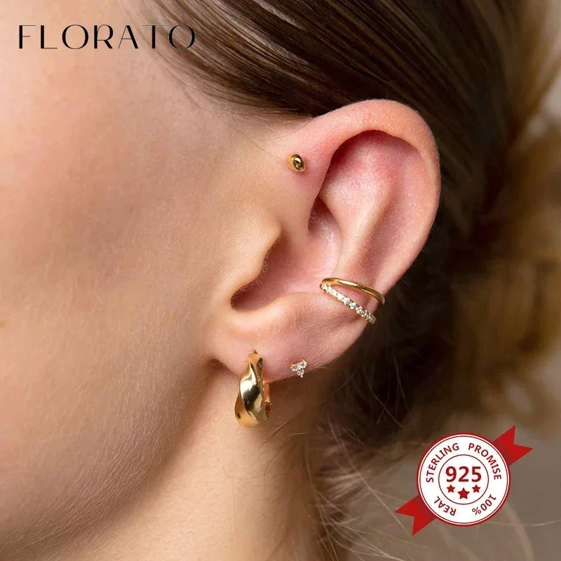 Plated 24K Gold/925 Silver Crystal Zircon No Ear Piercing Ear Clips Minimalist CZ Ear Clips Popular Fashion Jewelry For Women thumbnail 3