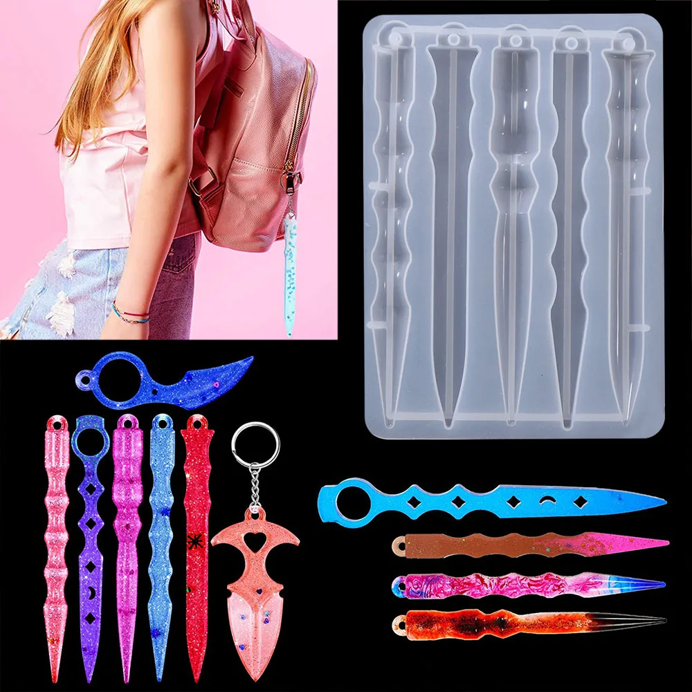 Self-Defense Toys Silicone Mold Portable Magic Wand Silicone Keychain Tools DIY Pendant Crafts Crystal  Epoxy Resin Mold thumbnail 6