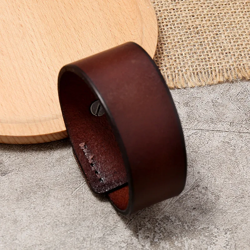 KOtik Vintage Irregular Men Genuine Leather Bracelets Wide Brown Cuff Wrap Bracelets&Bangles Punk Wristband Women Men Jewelry thumbnail 4