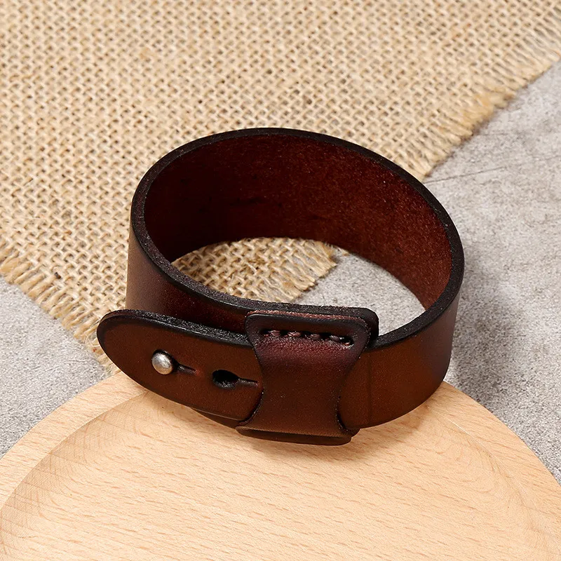 KOtik Vintage Irregular Men Genuine Leather Bracelets Wide Brown Cuff Wrap Bracelets&Bangles Punk Wristband Women Men Jewelry thumbnail 3