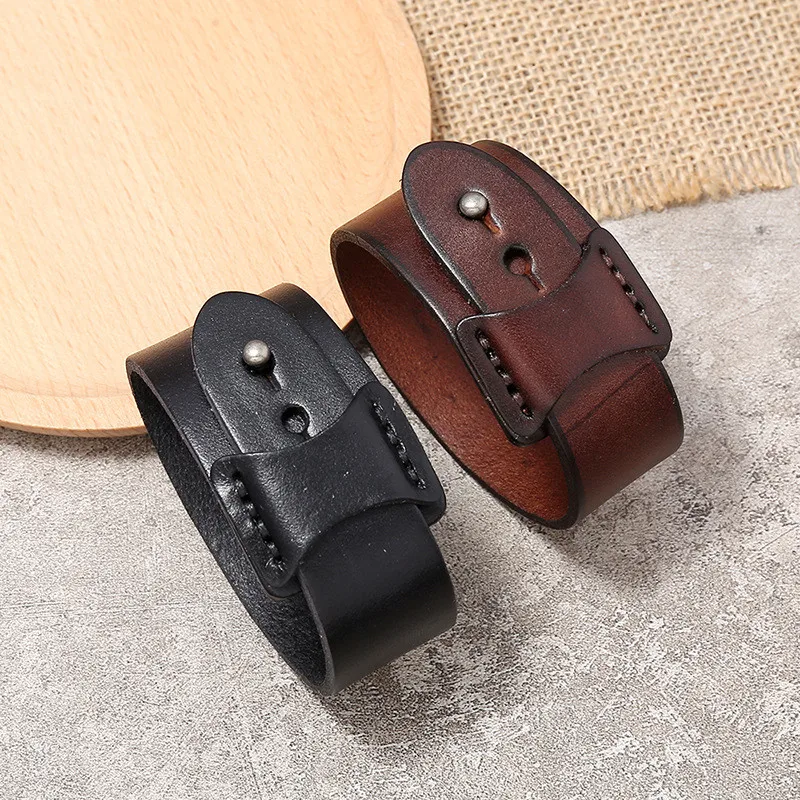 KOtik Vintage Irregular Men Genuine Leather Bracelets Wide Brown Cuff Wrap Bracelets&Bangles Punk Wristband Women Men Jewelry thumbnail 2