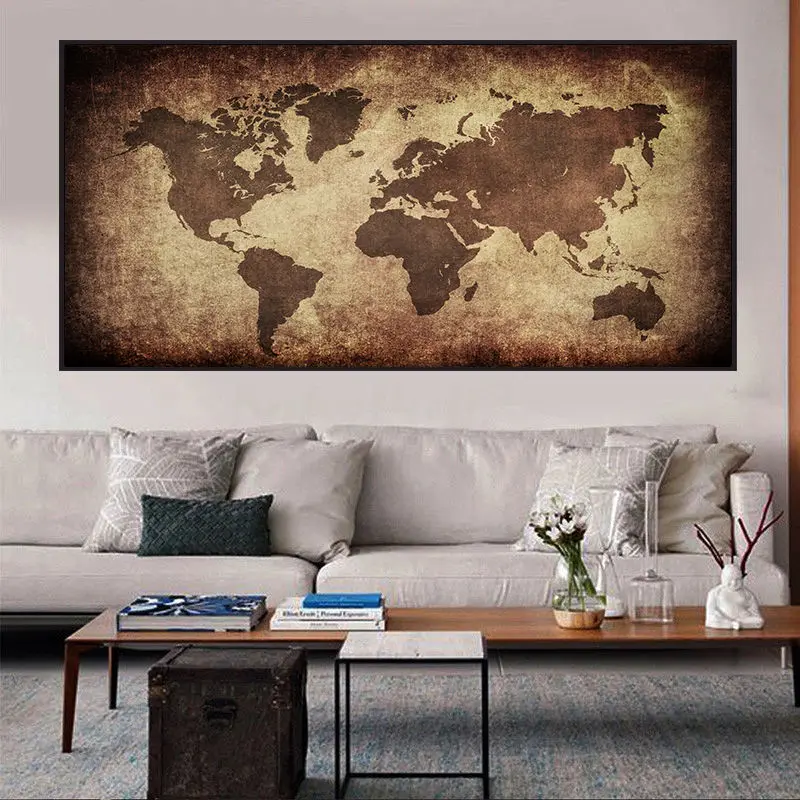The World Map Retro Canvas Painting Vintage Poster Print Wall Card Photography Background Cloth Living Room Home Decor Unframed thumbnail 3