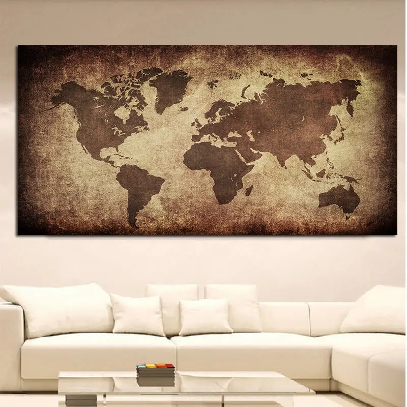 The World Map Retro Canvas Painting Vintage Poster Print Wall Card Photography Background Cloth Living Room Home Decor Unframed thumbnail 2