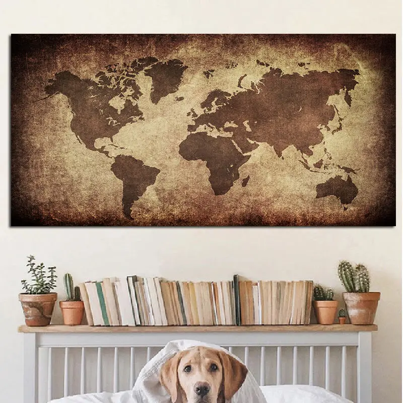 The World Map Retro Canvas Painting Vintage Poster Print Wall Card Photography Background Cloth Living Room Home Decor Unframed thumbnail 4