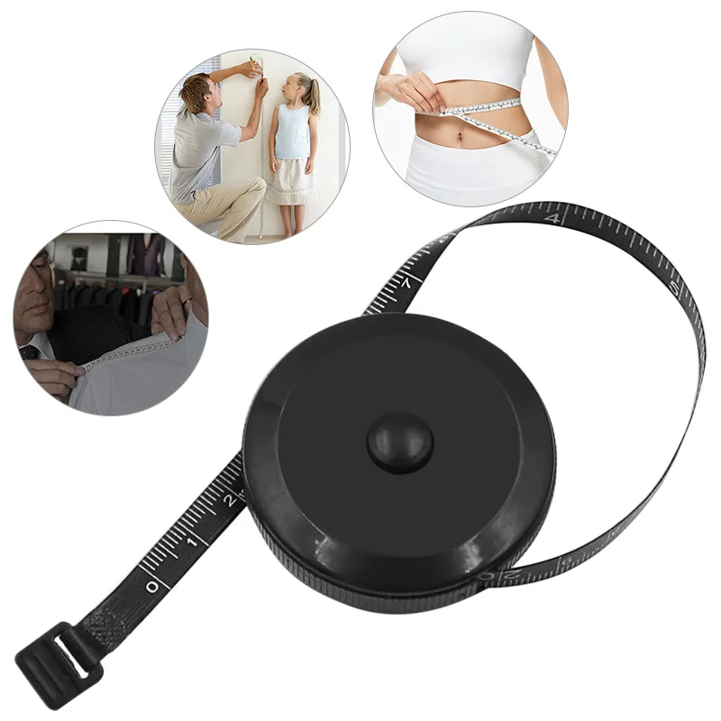 1.5m 60inch Black Double Sided Measuring Tape Auto Retractable Tools ABS Flexible Sewing Mini Measuring Tape thumbnail 4