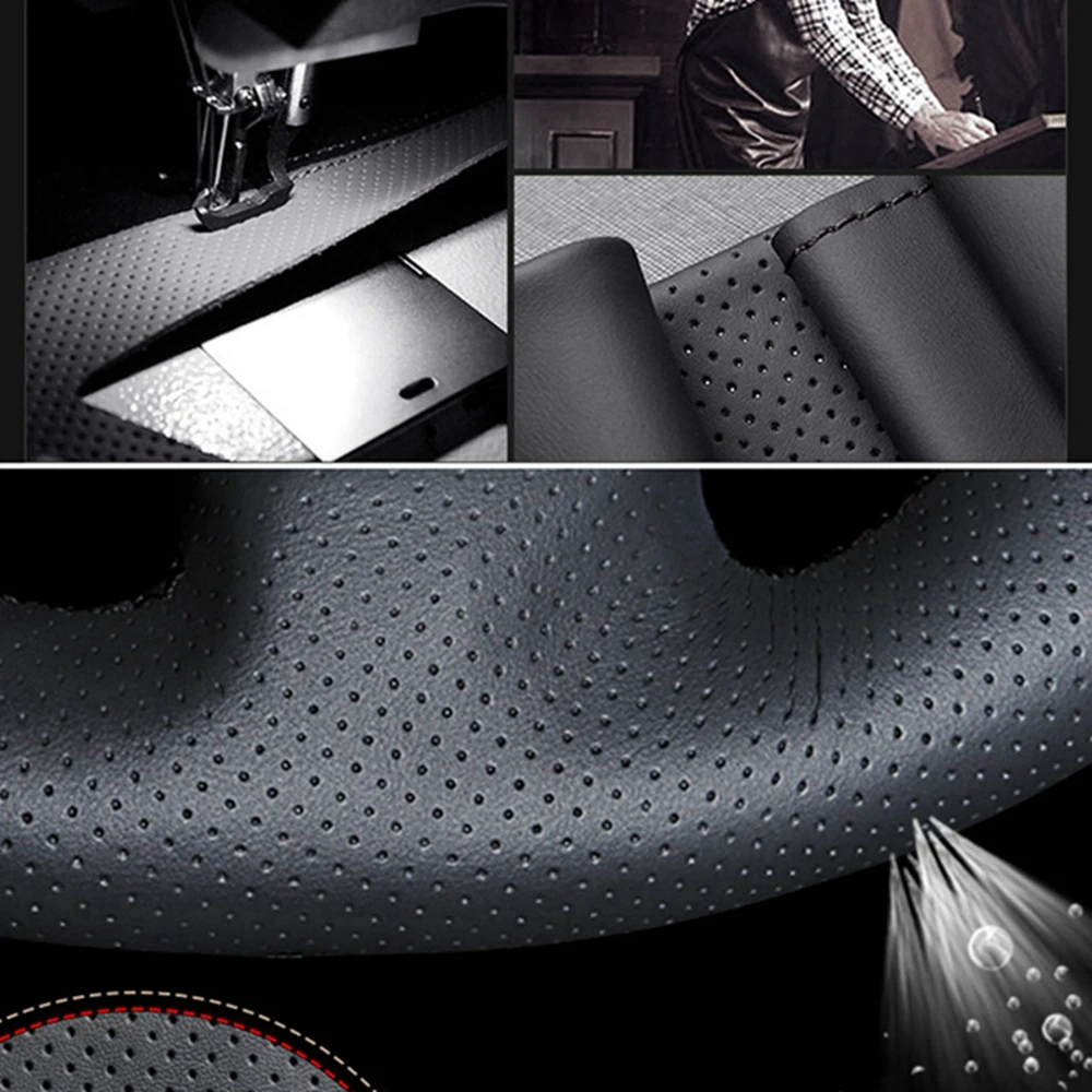 Car Steering Wheel Cover Soft Hand-Stitched Red Marker Black Artificial Leather For Seat Ibiza 2004 2006 thumbnail 3