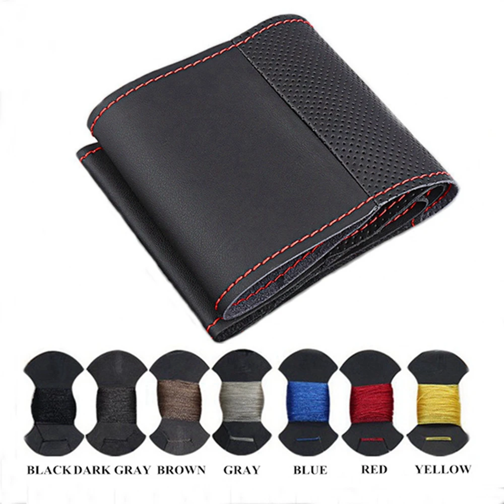 Car Steering Wheel Cover Soft Hand-Stitched Red Marker Black Artificial Leather For Seat Ibiza 2004 2006 thumbnail 6