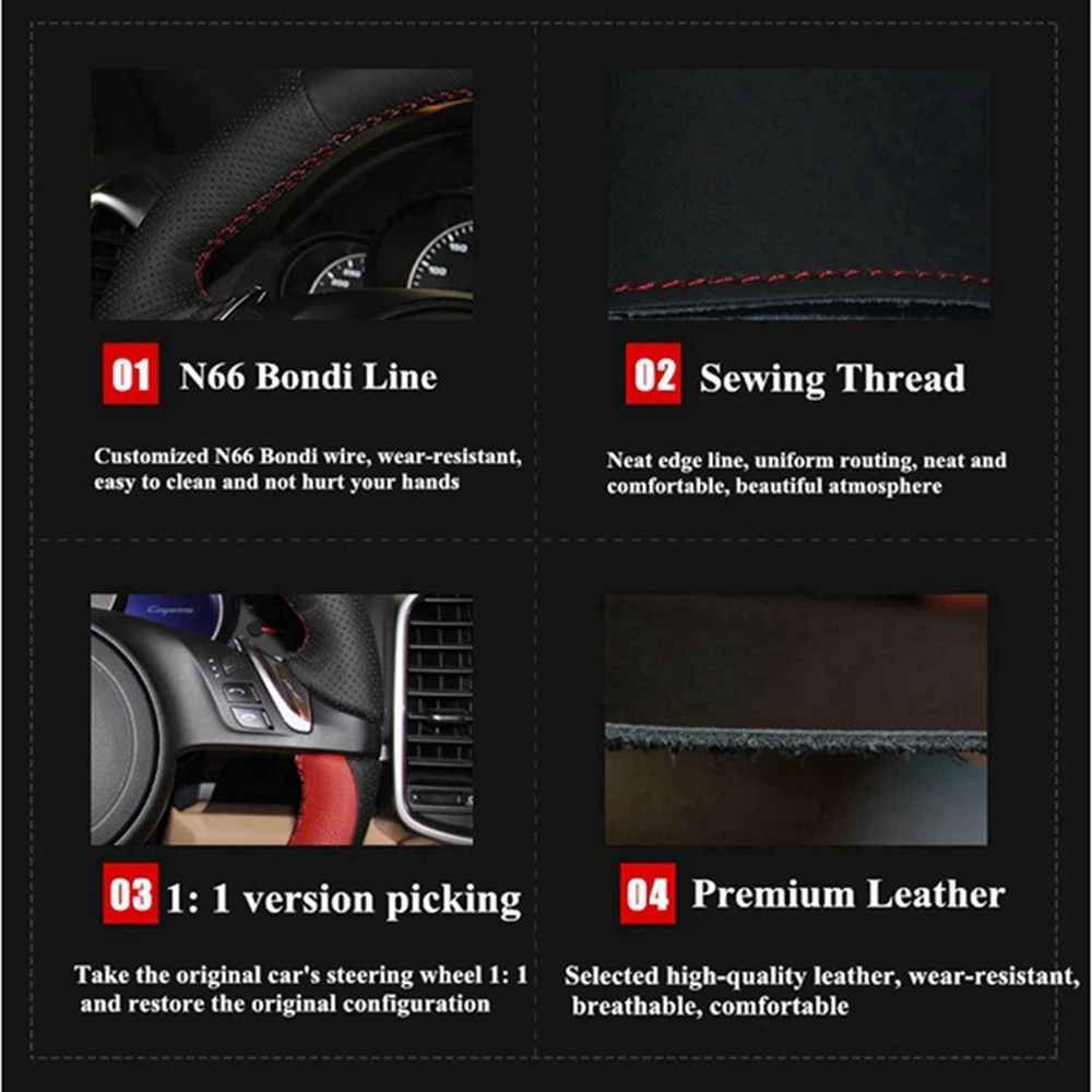 Car Steering Wheel Cover Soft Hand-Stitched Red Marker Black Artificial Leather For Seat Ibiza 2004 2006 thumbnail 4